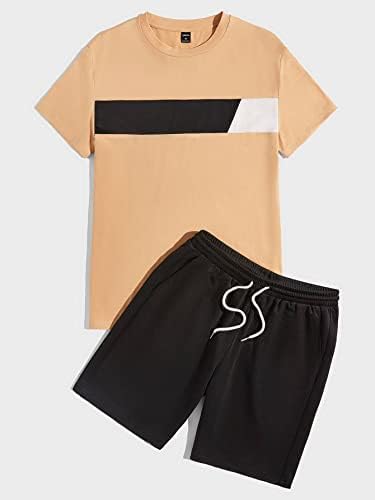 Roupas de duas peças para homens de contraste do painel de contraste e shorts de cintura
