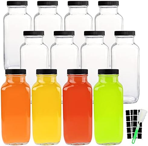 Hingwah 16 oz de vidro garrafas, conjunto de 12 garrafas de água de vidro vintage com tampas, ótimas para
