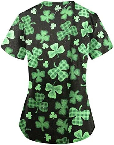 Scrub_tops Mulheres que trabalham uniforme de uniforme T-shirt Trendy St. Patrick's Imprimir Manga curta V