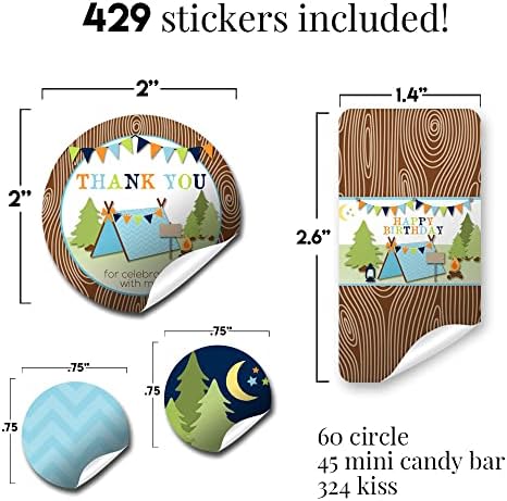 Kit de pacote de adesivos para festas de acampamento para meninos - 429 peças !! Inclui adesivos