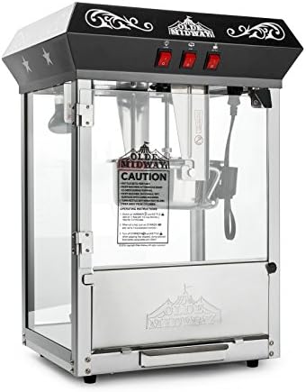 Olde Midway Bar Style Popcorn Machine Maker Popper com chaleira de 8 onças - preto