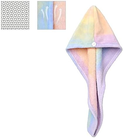 ZSEDP Hair secagem toalha absorvente de veludo de coral Microfiber chuveiro chapéu de chuveiro arco-íris