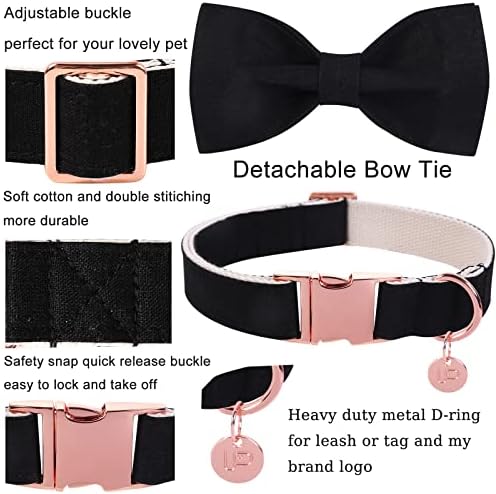 UP URARA PUP Black Dog Collar com gravata borboleta, colarinho de algodão confortável com fivela