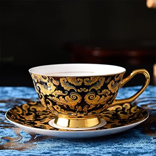 FUGIKZ 15 PCS Classic Style Ceramic Tea Conjunto de porcelana de ouro conjunto para chá da tarde 6 pessoas