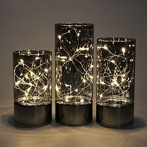 Conjunto de Rhytsing de 3 lanternas de cilindros de vidro com luzes de fada, vela sem chamas