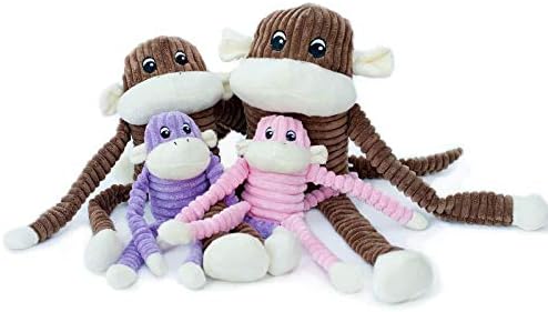 ZippyPaws - Spencer The Crinkle Monkey Dog Toy, Squeaker and Crinkle Plush Toy - roxo, pequeno