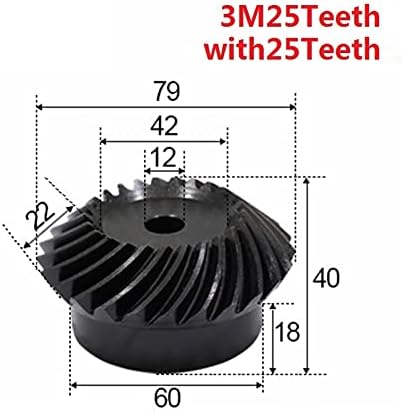 ZhengGuifang ZGF-BR 2PCS 1: 1 engrenagem chanfrada 3 módulo 25 dentes + 25t Hole interno 12mm
