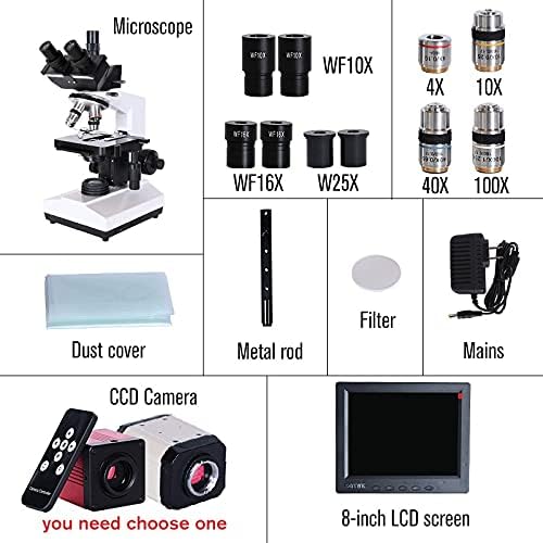Microscópio Trinocular Biológico Profissional de Ylyajy Zoom 2500x + Câmera CCD digital eletrônica USB + LCD