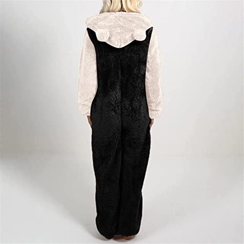 Pijama quente de inverno para mulheres maise de lã de lã de pijama adulto de uma peça com zíper Fuzzy com capuz