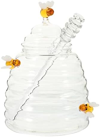 Jarra de mel de vidro com bastões de macacão de colméia de mel dispensador de mel clara garrafa de mel de molho