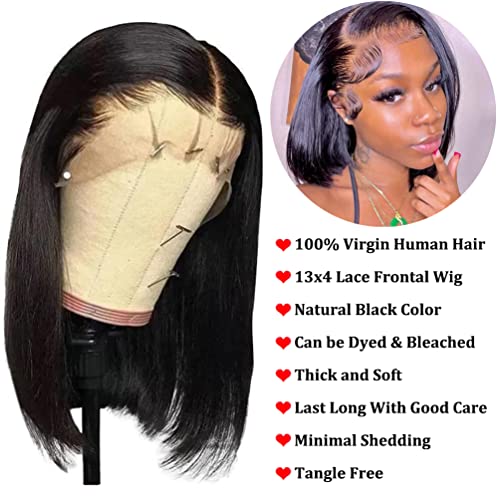 Veoptyie renda frontal curta peruca Bobs Humanos 13x4 Lace Frontal Straight Bob Wigs Para mulheres negras pré -arrancadas