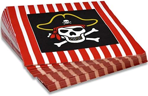 Presente Boutique Pirata Party Supplies Tableware Conjunto 24 9 Placas 24 7 Placa 24 9 oz Cups 50 guardanapos de almoço para pirata Skull Skull Bandana Kids Denuncelabiliza Decoração de menino de menino