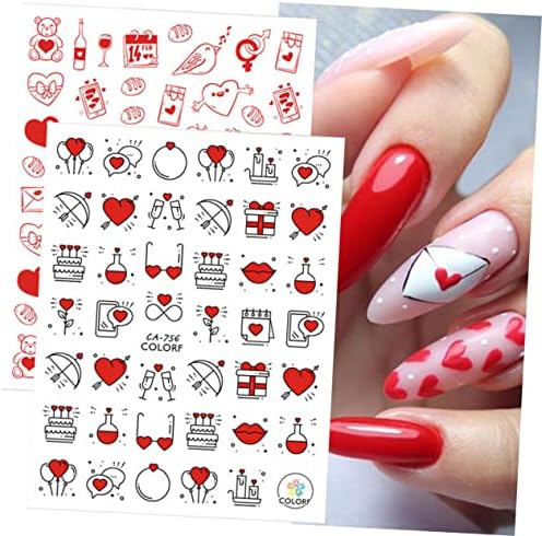 Frcolor 9 lençóis adesivos de nail arte decoração de coração adesivos de rosas adesivos 3d adesivos