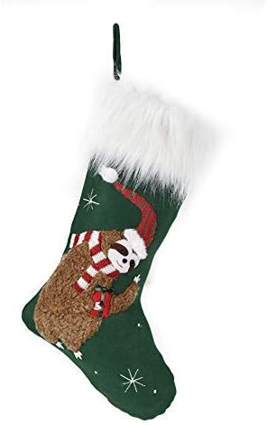 WorldEco 2022 Ornamentos personalizados de meias de Natal, Natal Sloth Green Socks Plexho