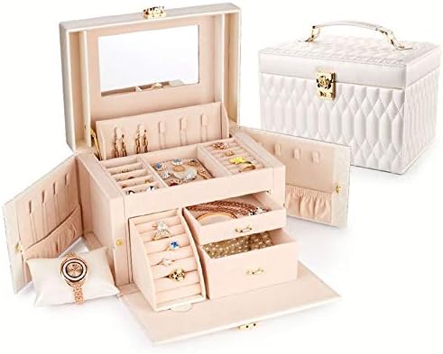 Jóias caixas de tórax caixa de jóias de couro a caixa de armazenamento de grande capacidade Bloqueio de metal