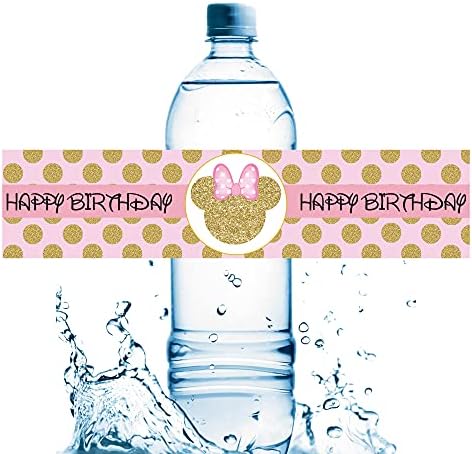 20 PCS Min-Nie tem tema Mouse Festa de aniversário Rótulos de garrafas de água, Minie com tema de rato de mouse