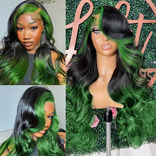 haha ombre verde renda frontal peruca de cabelo humano onda de cabelo destaque renda peruca