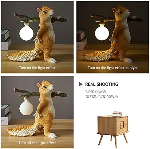 Lâmpada de mesa de esquilo criativo de resina criativa, luz noturna de desenho animado, corpo animal moderno