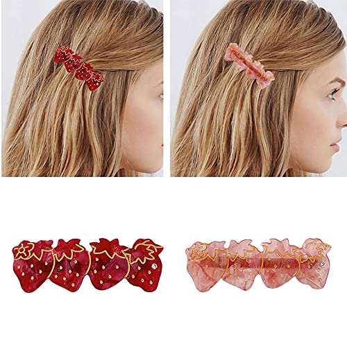 4 PCs Clipes de cabelo fofos com padrão de morango mgpferd rosa resina pato pato clipe bangs clipes de cabelo acessórios