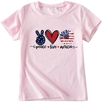 Camisas patrióticas para crianças meninas de criança tops de manga curta de coleta de pescoço de pescoço