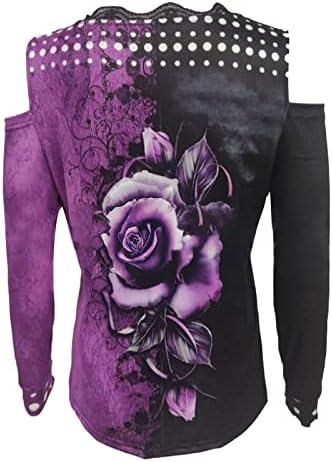 Mulheres Trendy Bloups vintage Casual Sexy Rose Floral Print Tunic Tunics Pullover Lace TRIM CAMANHAS DE MANGA LONGA DE MANAGEM LONGA