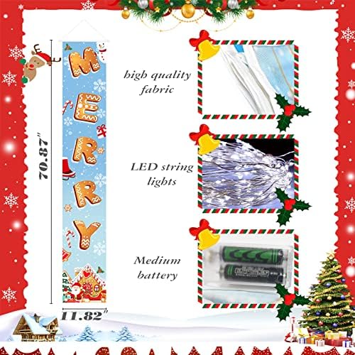 Decorações de Natal ao ar livre de Glahorse Banners com luzes, Feliz Christmas Party Decor Witch, sinal, placa decorativa de porta de gengibre