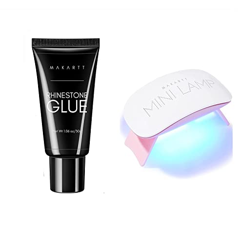 Lâmpada de unha led de UV Makartt com pacote de gel de cola de strass de unhas, 6W portátil portátil de secagem