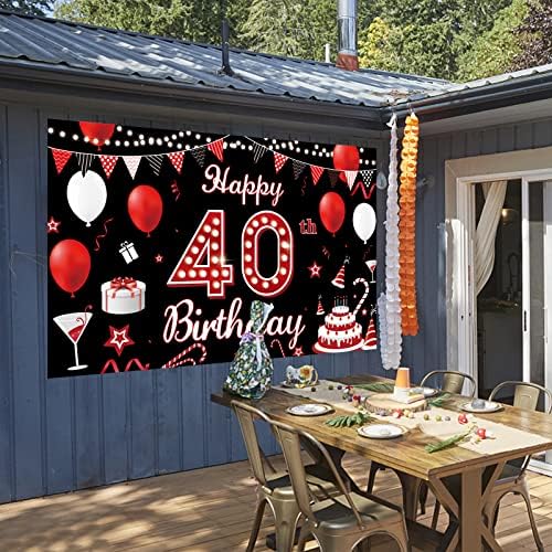 Feliz 40º aniversário da faixa do quintal, Feliz 40º aniversário decorações para mulheres/homens, cenário