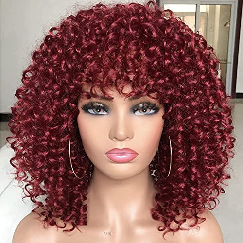 1pc Afro Curly Wigs com franja para mulheres negras peruca curly para desgaste diário