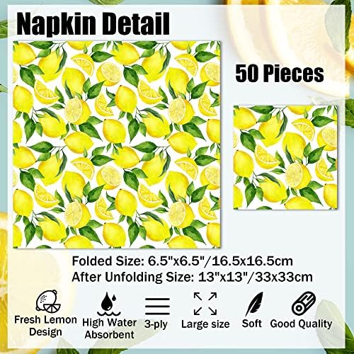 Guardanapos de papel de limão 50pcs, guardanapos de coquetel de limão de 13 x13 de 3 camadas de limão