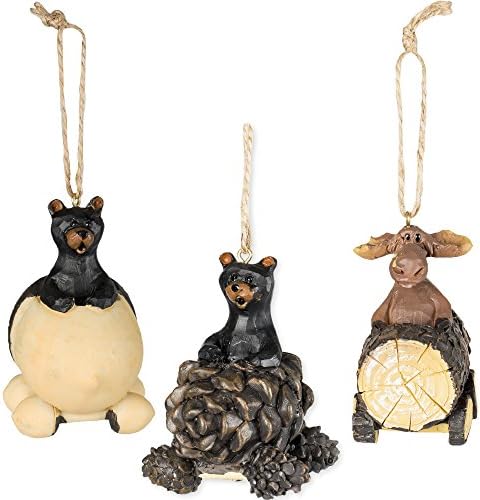 Slifka Sales Co. Bear & Moose Driving Christmas Ornamentos de 3 peças Conjunto decorativo