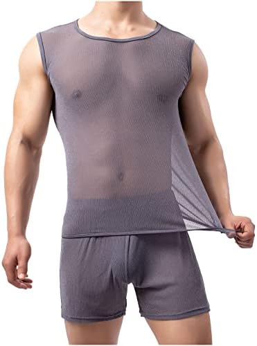 Camisas musculares masculinas com ginásio sem mangas Tampa do tanque de tanques musculares Veja através