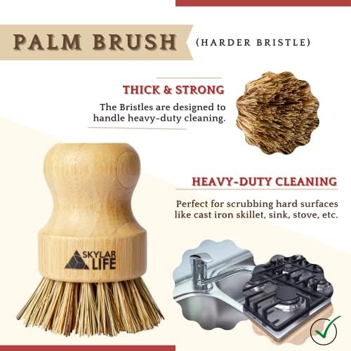 SkylarLife 3 peças Bambu Sisal Palm Plishbrub Limpando escova de escova de palmeira Brecha de