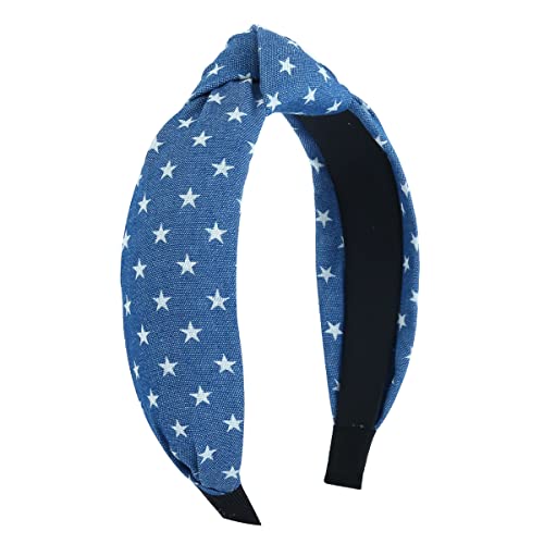Bandas de cabeça atadas para mulheres Design de moda não deslizante azul com estrelas brancas
