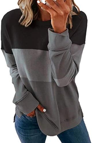 Pullover de túnica feminino Top 2023 Moda Plus Size Cor Comparação de manga longa Camiseta casual Slim Fit Sweatshirt
