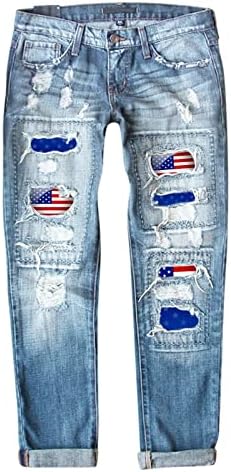 Miashui jean jumes femininos calças jeans femininos Independence Print calça rasgada mulher jeans jumper calças