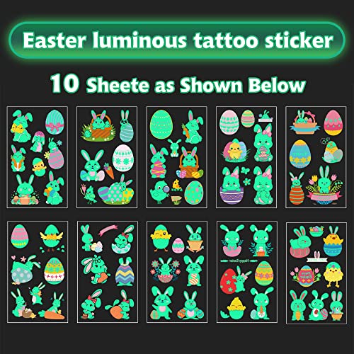 Adesivos de tatuagens temporárias luminosas da Páscoa para crianças ， GLOW Decoração de Páscoa Crianças Favorias