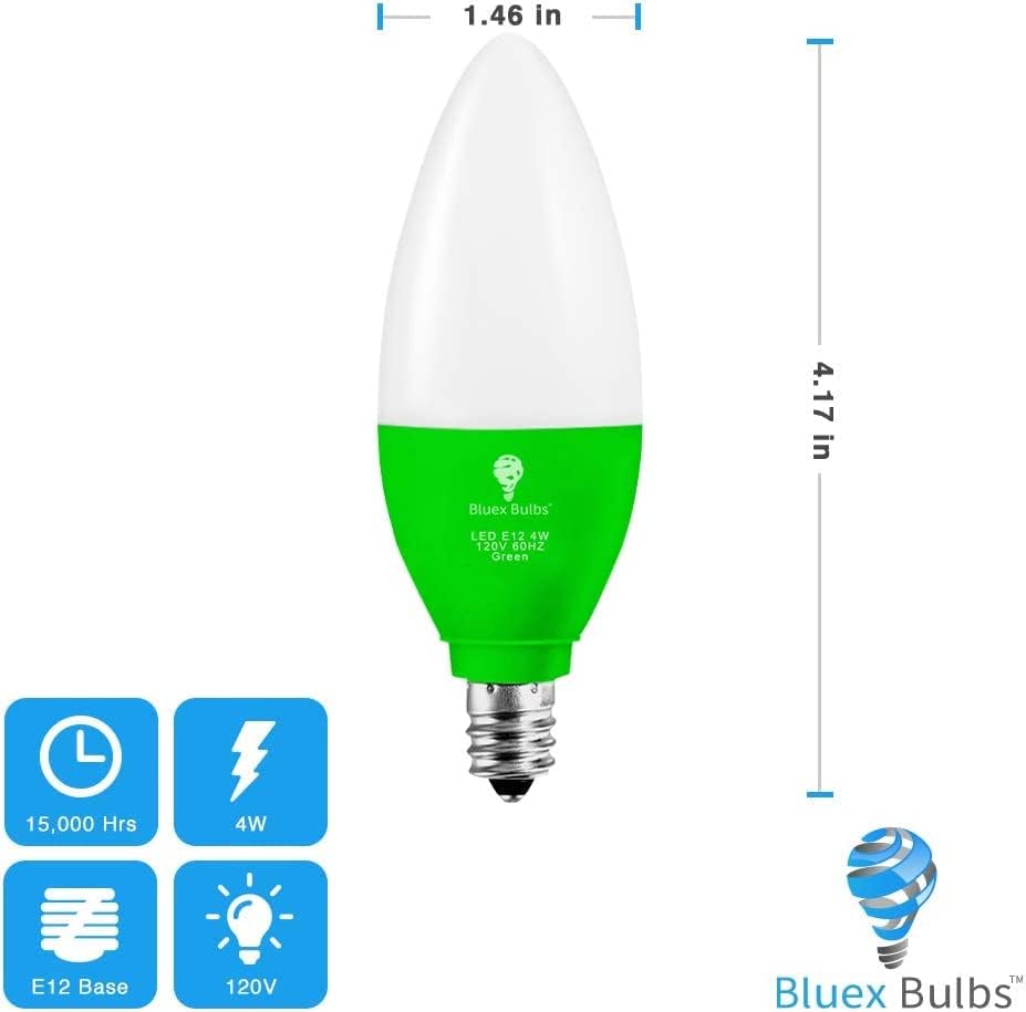 Pacote de lâmpada verde de vela LED de 6 pacote - 4W - E12 Base Green Led Green Bulbo, decoração de festas,