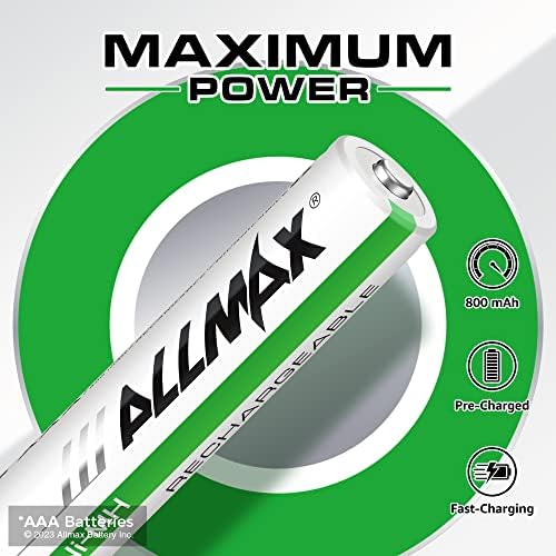 Allmax AAA Máximo de energia Recarregável NIMH Triple as baterias A-Ultra de longa duração, pré-carregada, recarrega até 2.000 vezes