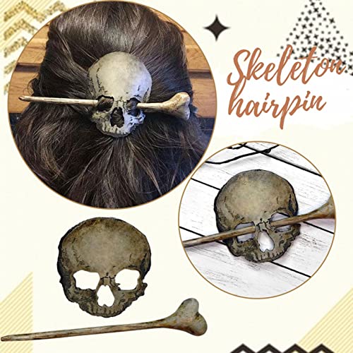 Slide de pino de cabelo do crânio zitiany com osso falso, retro crânio Death Moth Hairpin Resina