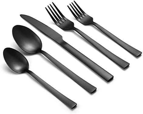 Conjunto de talheres pretos foste para utensílios de utensílios pretos de 4, 20 peças, conjunto de talheres de