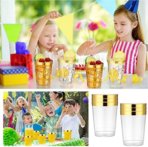 Yungyan Bulk Gold Gold Rimed Cups 200 pacotes 10 oz xícaras de plástico transparentes xícaras descartáveis