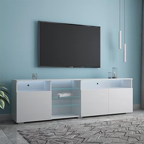 Grosso 200x35x55cm Gabinete de TV LED brilhante com 3 portas de grande capacidade TV Stand White and