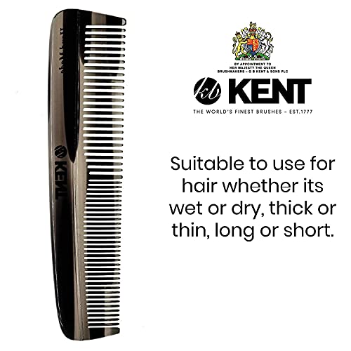 Kent R7T Pequeno pente de bolso de cabelo duplo, pente de dente fino/largo para cabelos, barba e bigode, pente