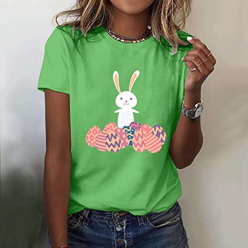 Camisetas de tshirts de páscoa de cggmvcg para mulheres de manga curta coelho de coelho de coelho estampado