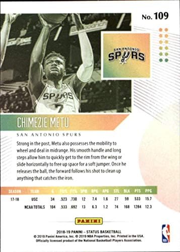 2018-19 Panini Status 109 Chimezie Metu RC Rookie San Antonio Spurs NBA Basketball Trading Card