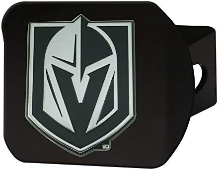 Fanmats 24552 Vegas Golden Knights Tampa de engate de metal preto com emblema de metal cromado 3D