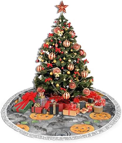 Saia de árvore de Natal de abóbora de Halloween, tapete de saia de árvore de Natal com borla para decoração