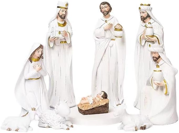Conjuntos de natividade da Xflyxin para o conjunto interno de Natal, conjunto de 9 peças, figuras de natividade pintadas à mão, decoração de férias