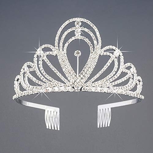 Coroa de strass de cristal Hipihom com pente de cabelo de pente de noiva para mulheres meninas, prata